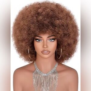 ANNISOUL Curly Afro Wig 33-30 Brown Short Kinky Afro Synthetic Wig